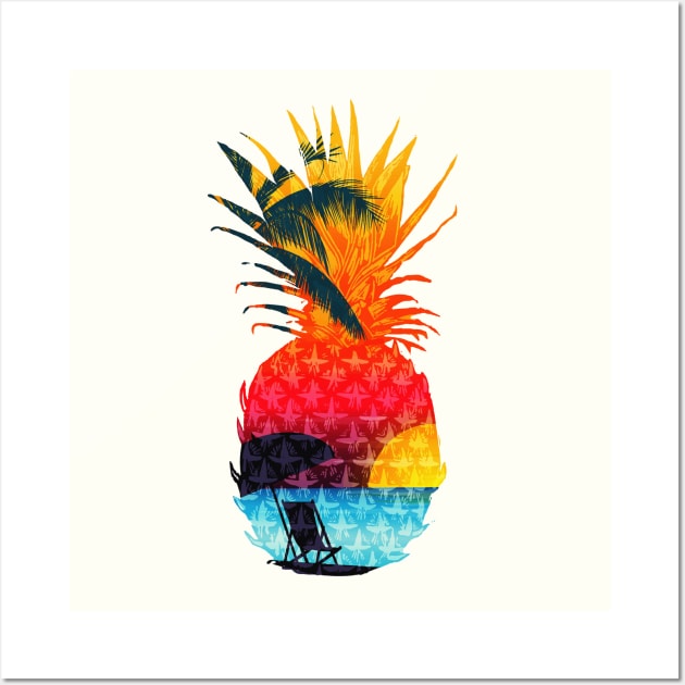 Sunset Summer Beach Pineapple Wall Art by Exosam